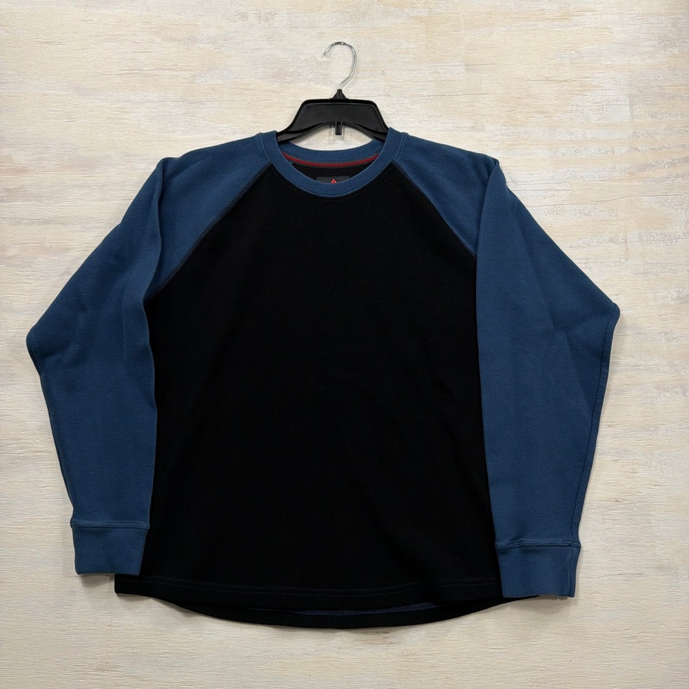 American Giant Shirt Raglan Thermal Waffle Knit Large Blue Black Mens